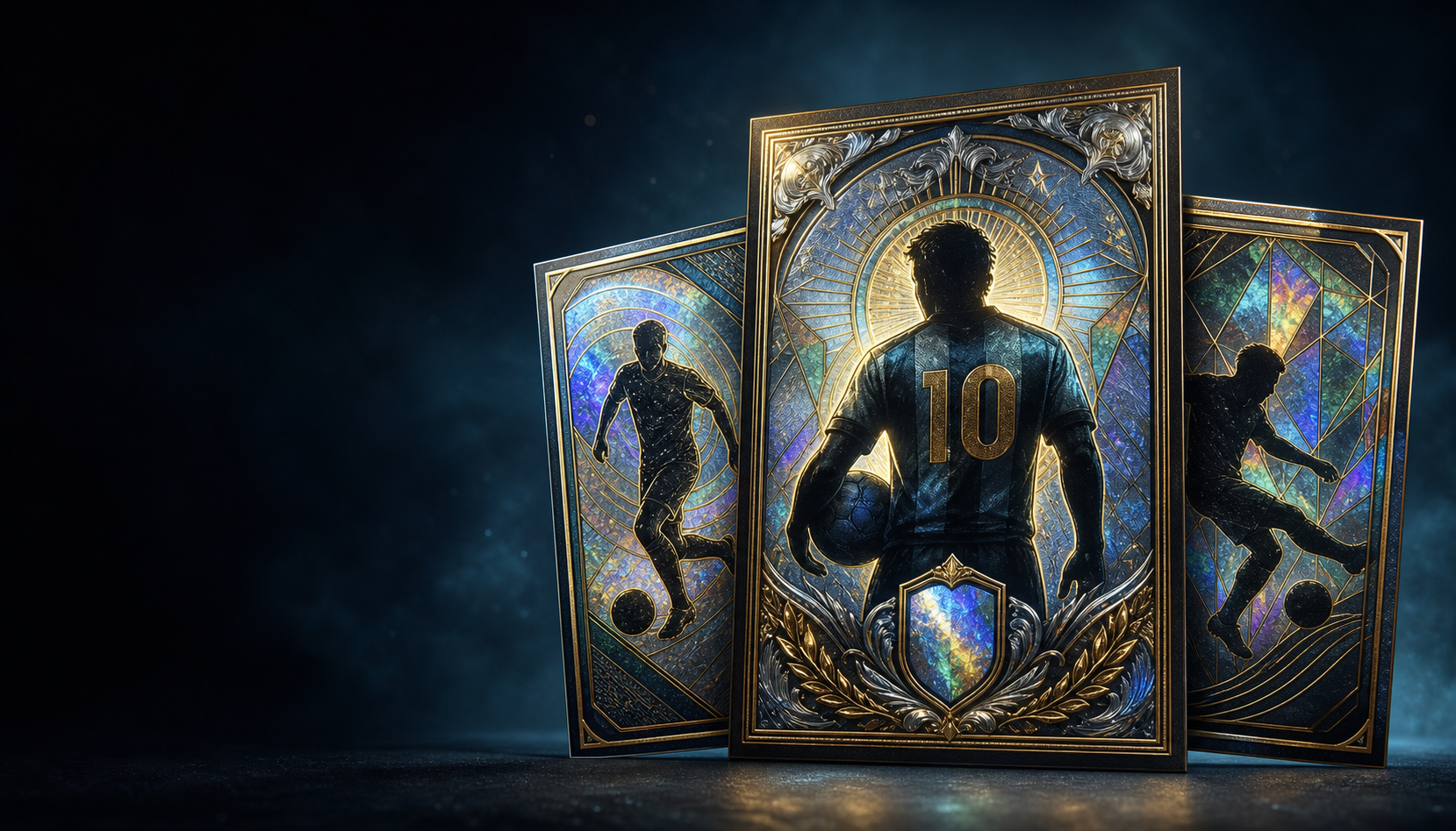 Ilustración de una vitrina de cartas de fútbol premium